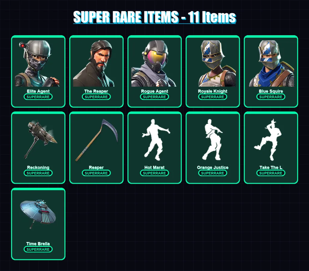 [PC/XBOX/PSN] | Elite Agent | The Reaper | Rogue Agent | Royale Knight | Blue Squire | 53 skin | 83 pickaxe | 65 emote | 75 glider | Lv1138