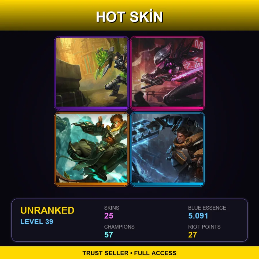 SG | Lv39 | Unranked | 25 Skin | 57 Champ — LoL account