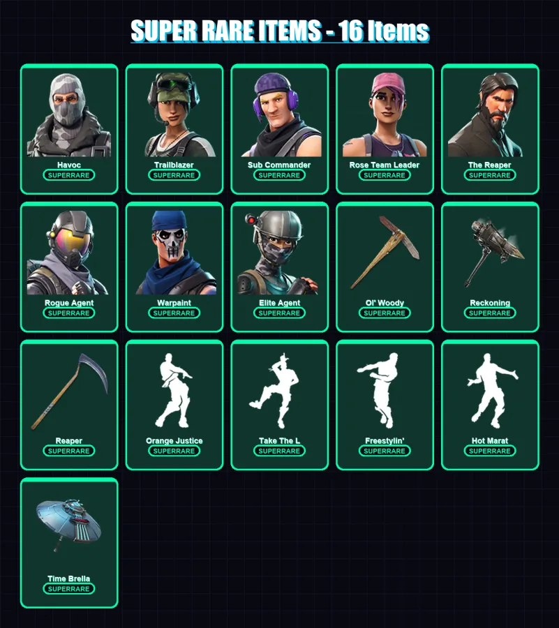 [PC] | Havoc | Trailblazer | Sub Commander | Rose Team Leader | The Reaper | 233 skin | 184 pickaxe | 139 emote | 144 glider | Lv1778