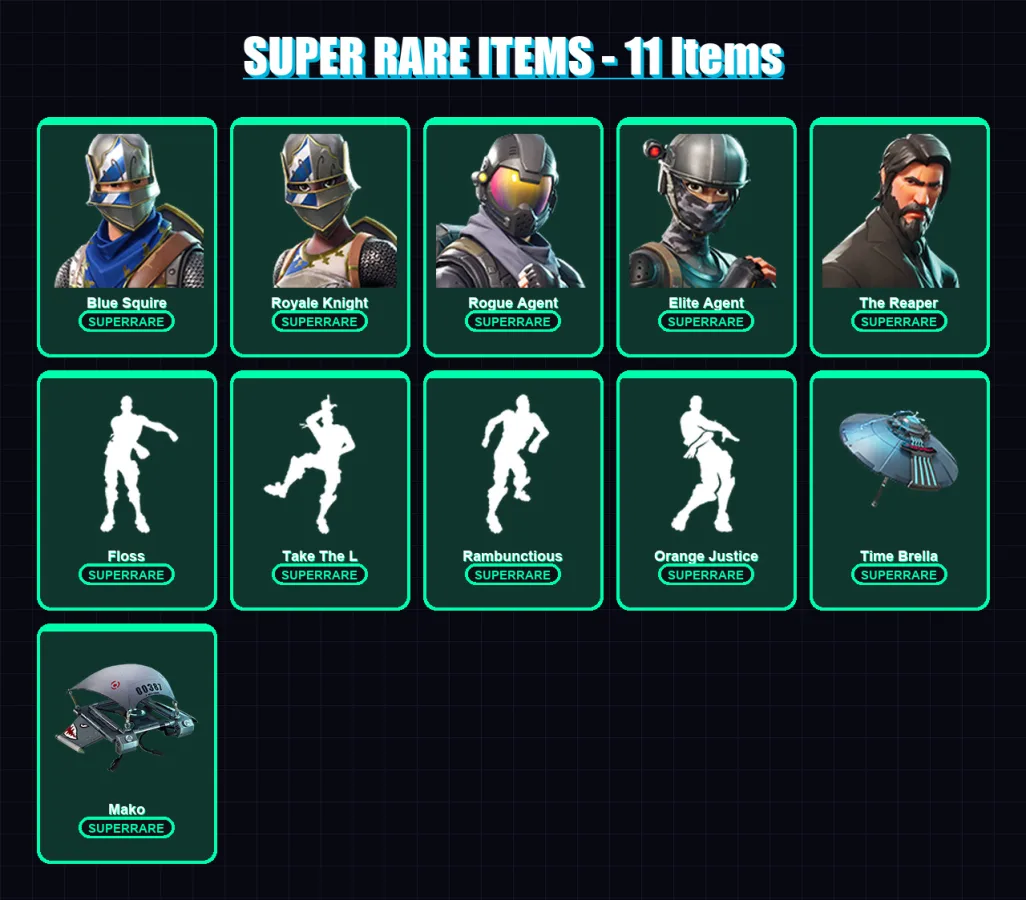 [PS4/PS5/PC] | Blue Squire | Royale Knight | Rogue Agent | Elite Agent | The Reaper | 35 skin | 35 pickaxe | 33 emote | 38 glider | Lv605