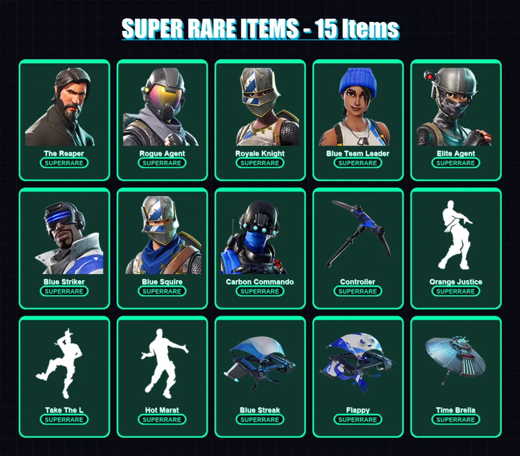 [PS4/PS5/XBOX/PC] | The Reaper | Rogue Agent | Royale Knight | Blue Team Leader | Elite Agent | 64 skin | 62 pickaxe | 56 emote | 69 glider | Lv935