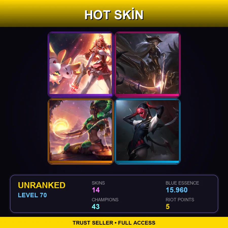 EUNE | Lv70 | Unranked | 14 Skin | 43 Champ — LoL account
