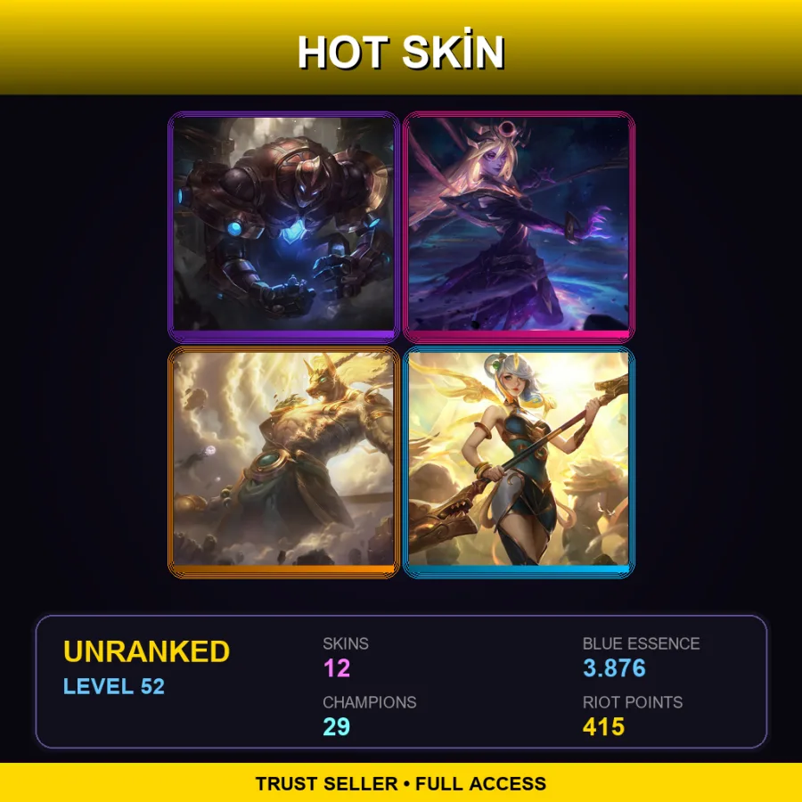 OCE | Lv52 | Unranked | 12 Skin | 29 Champ — LoL account