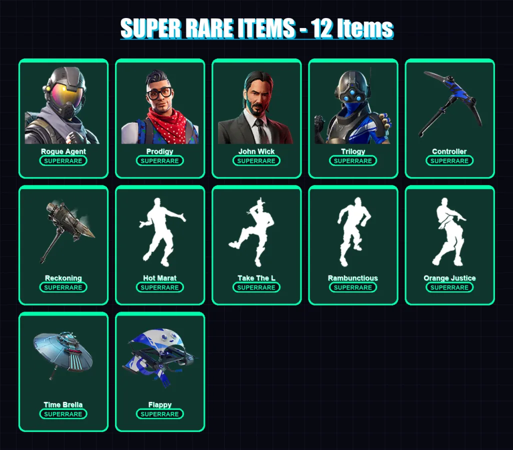 [PS4/PS5/XBOX/PC] | Rogue Agent | Prodigy | John Wick | Trilogy | Omega | 145 skin | 108 pickaxe | 131 emote | 106 glider | Lv1304