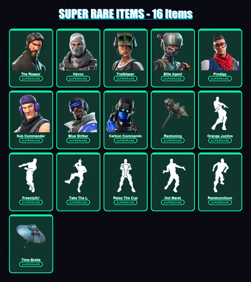 [PS4/PS5/XBOX/PC] | The Reaper | Havoc | Trailblazer | Elite Agent | Prodigy | 38 skin | 53 pickaxe | 58 emote | 63 glider | Lv960