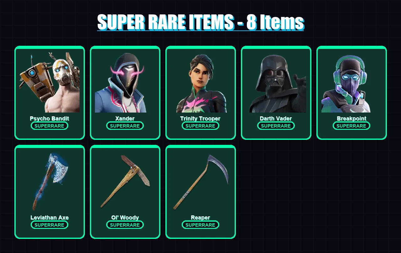 [PS4/PS5/XBOX/PC] | Psycho Bandit | Xander | Trinity Trooper | Darth Vader | Breakpoint | 236 skin | 230 pickaxe | 172 emote | 158 glider | Lv2482