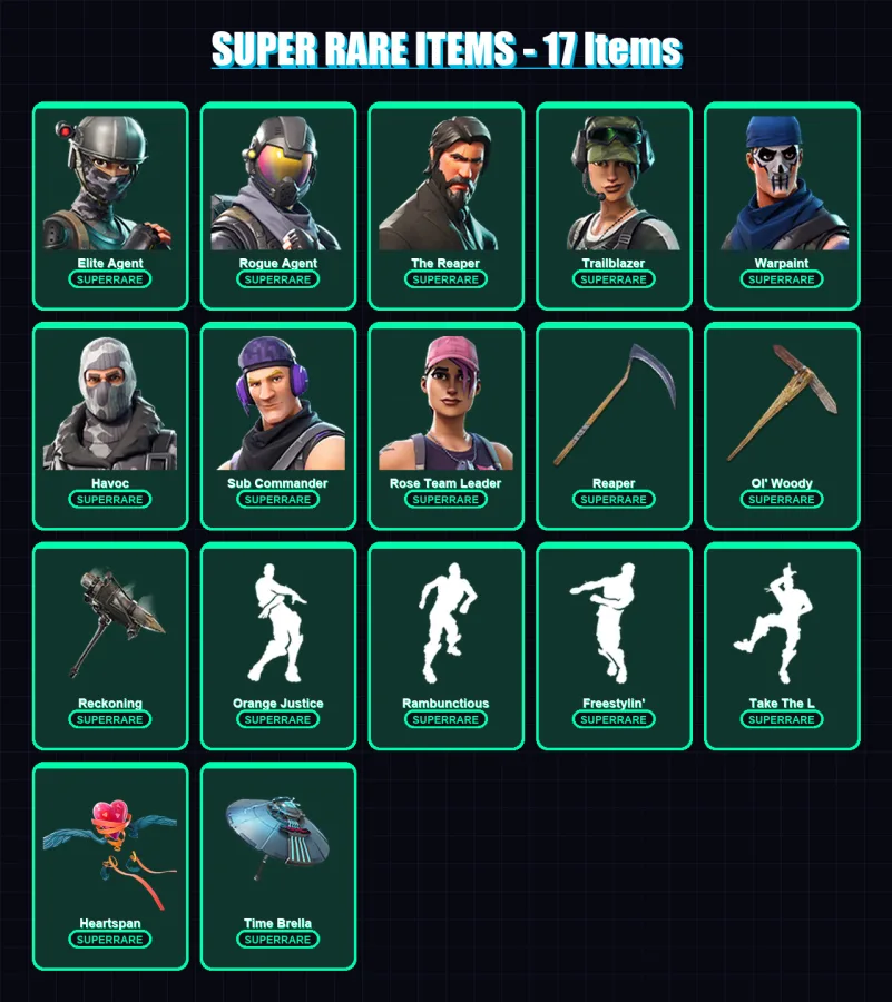 [PC/XBOX/PSN] | Elite Agent | Rogue Agent | The Reaper | Trailblazer | Warpaint | 173 skin | 116 pickaxe | 112 emote | 111 glider | Lv1109