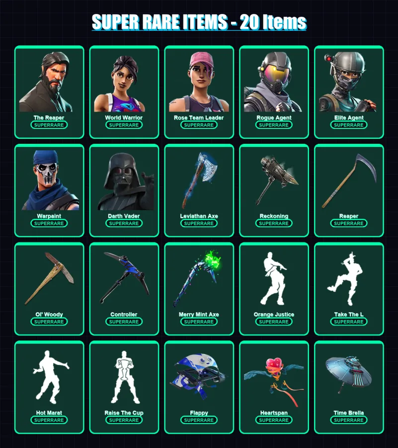 [PC/XBOX] | The Reaper | World Warrior | Rose Team Leader | Rogue Agent | Elite Agent | 271 skin | 270 pickaxe | 208 emote | 215 glider | Lv3324