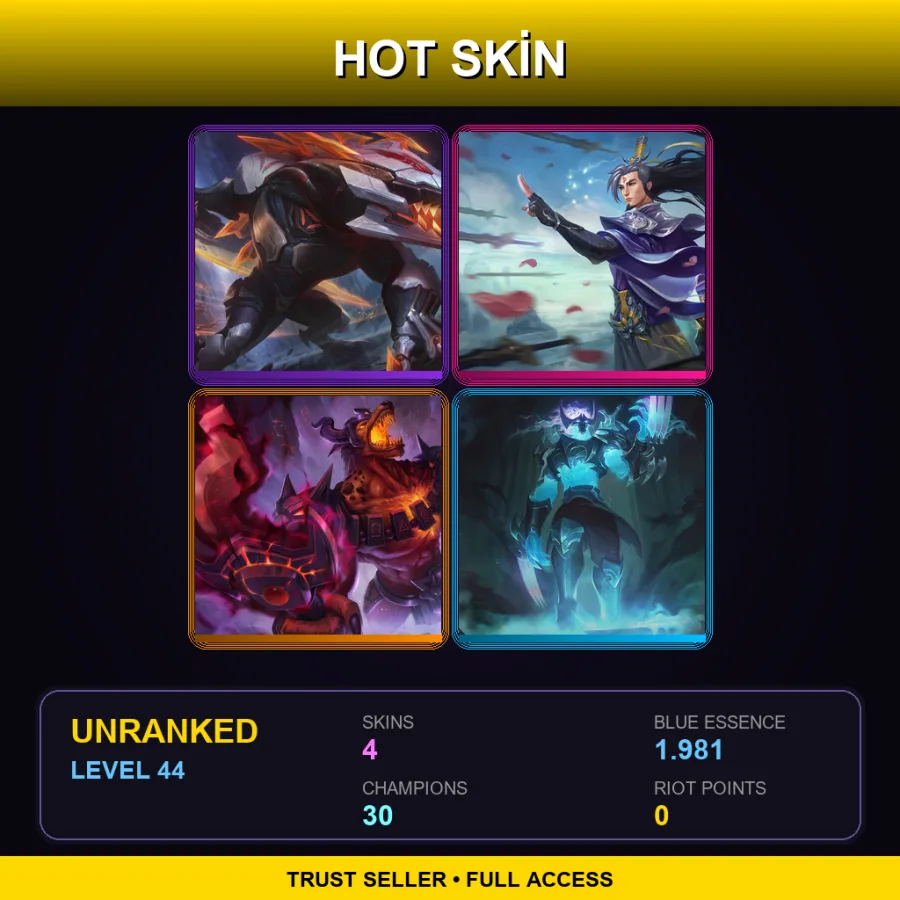 EUW | Lv44 | Unranked | 4 Skin | 30 Champ — LoL account