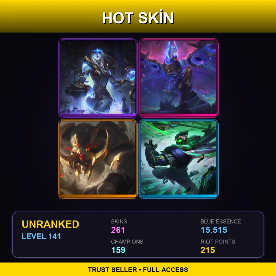 VN | Lv141 | Unranked | 261 Skin | 159 Champ — LoL account