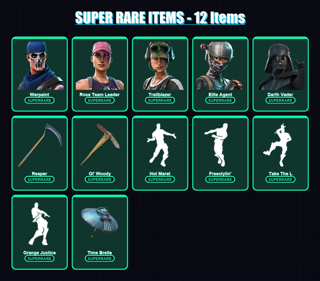 [PC/PSN] | Warpaint | Rose Team Leader | Trailblazer | Elite Agent | Darth Vader | 385 skin | 395 pickaxe | 349 emote | 260 glider | Lv4818