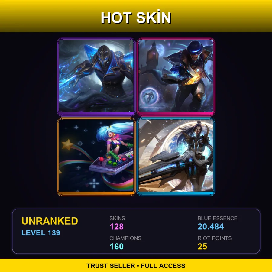 VN | Lv139 | Unranked | 128 Skin | 160 Champ — LoL account