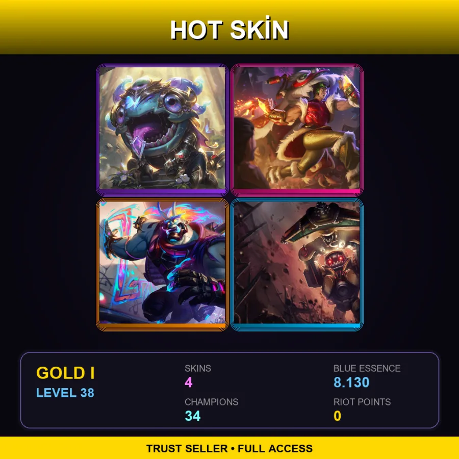 EUW | Lv38 | Gold I | 4 Skin | 34 Champ — LoL account