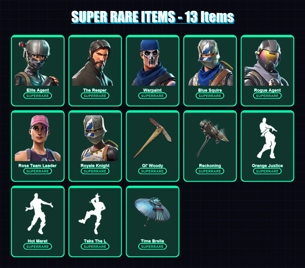 [PC/XBOX/PSN] | Elite Agent | The Reaper | Warpaint | Blue Squire | Rogue Agent | 117 skin | 90 pickaxe | 113 emote | 87 glider | Lv958
