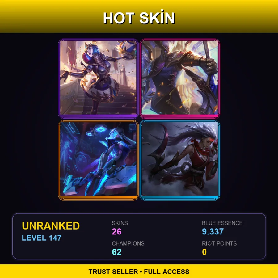 SG | Lv147 | Unranked | 26 Skin | 62 Champ — LoL account
