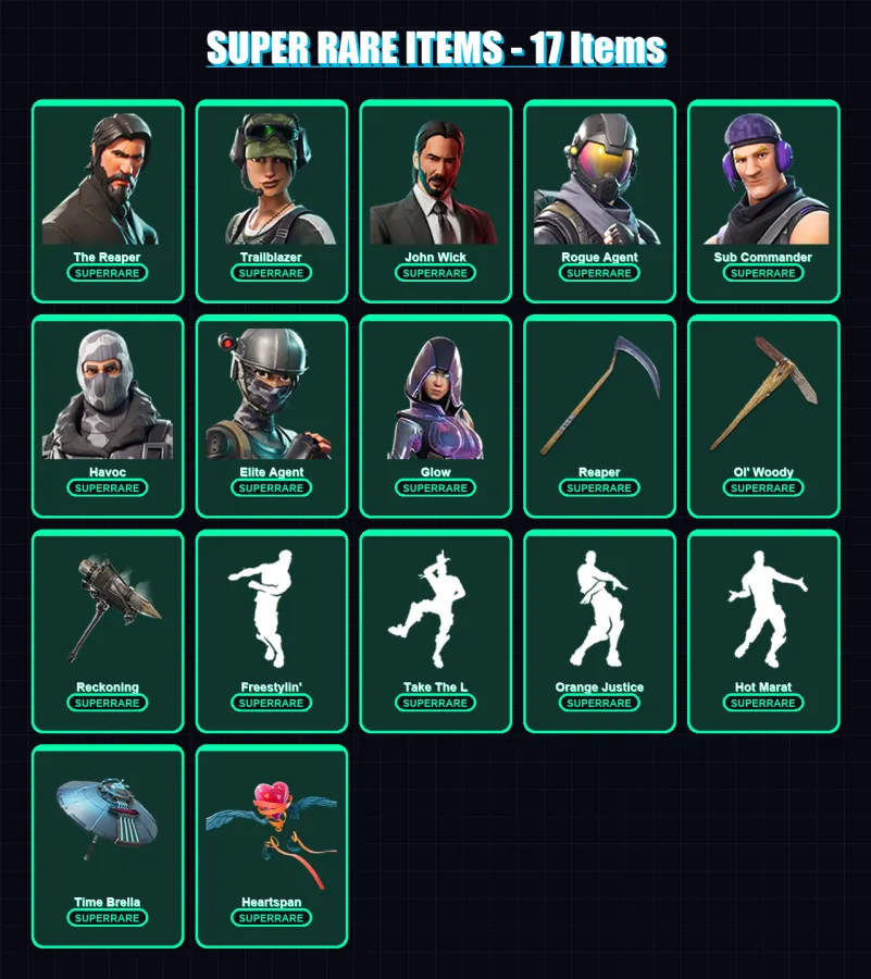 [PC/PSN] | The Reaper | Trailblazer | John Wick | Rogue Agent | Sub Commander | 71 skin | 52 pickaxe | 55 emote | 57 glider | Lv744 — Fortnite account