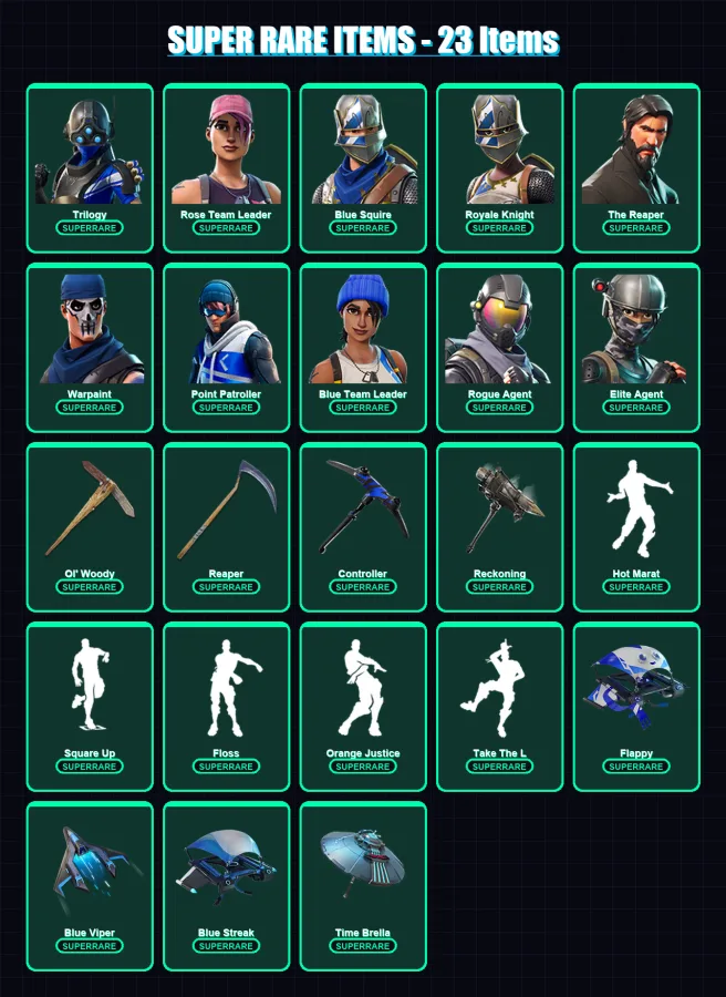 [PC/XBOX] | Trilogy | Rose Team Leader | Blue Squire | Royale Knight | The Reaper | 204 skin | 240 pickaxe | 247 emote | 203 glider | Lv4289