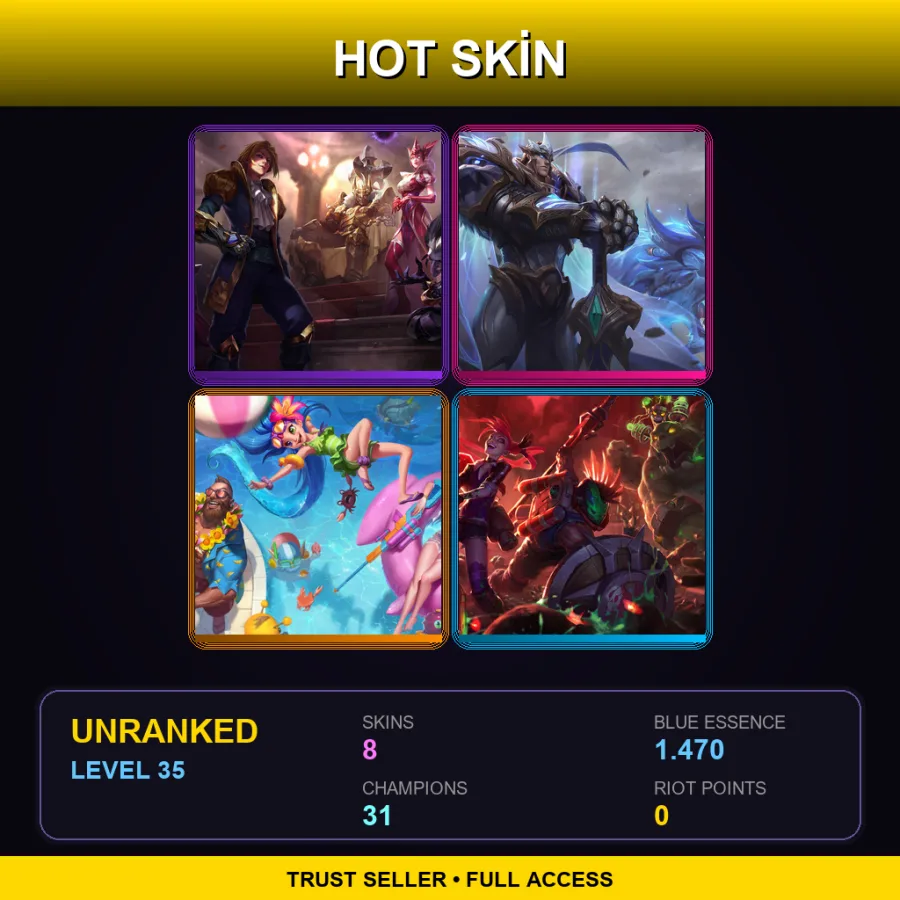LAN | Lv35 | Unranked | 8 Skin | 31 Champ — LoL account
