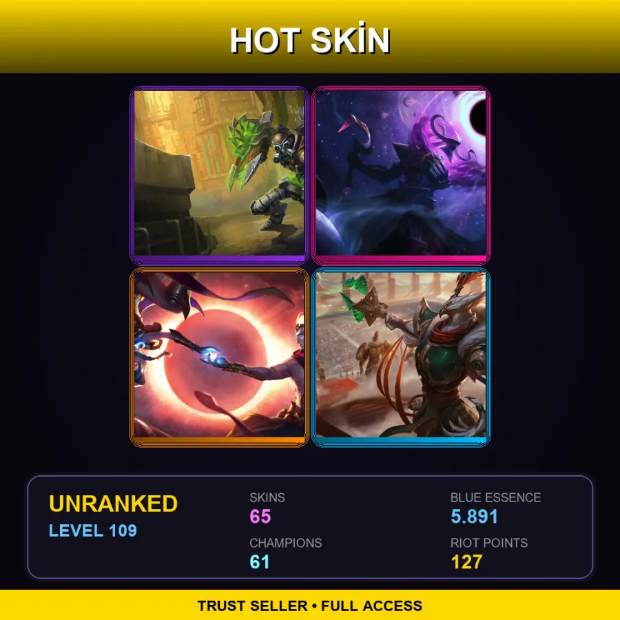 NA | Lv109 | Unranked | 65 Skin | 61 Champ — LoL account