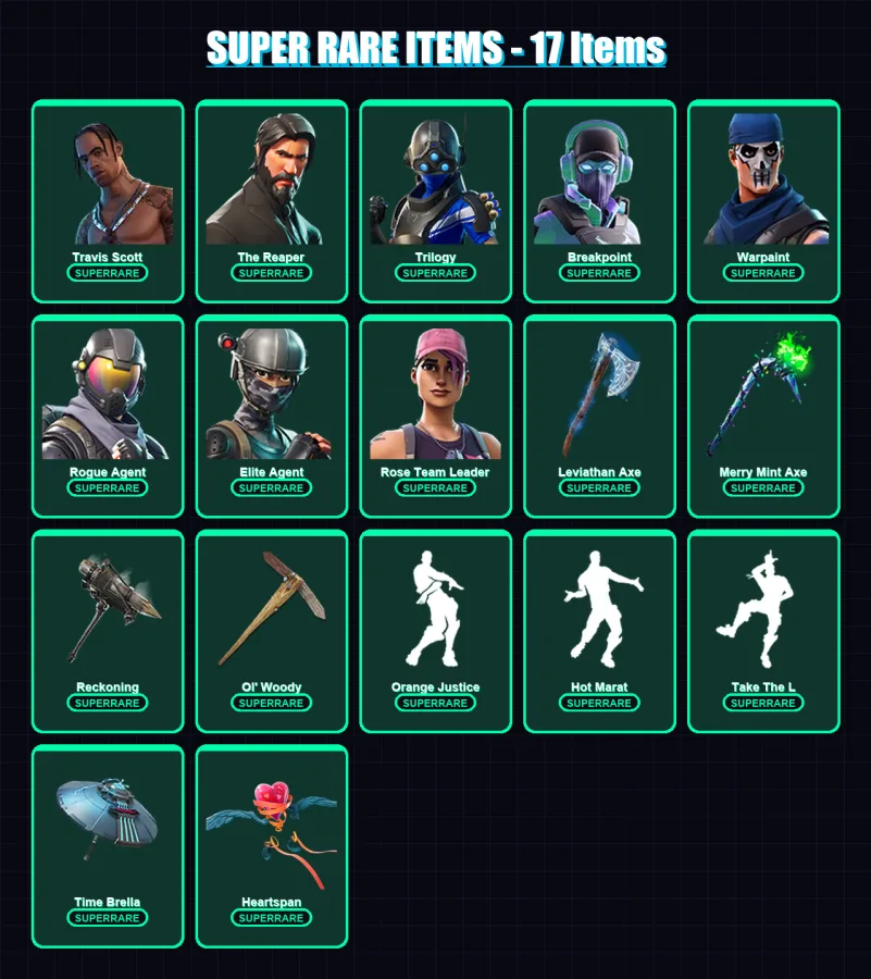 [PS4/PS5/PC] | Travis Scott | The Reaper | Trilogy | Breakpoint | Warpaint | 128 skin | 97 pickaxe | 122 emote | 97 glider | Lv1608