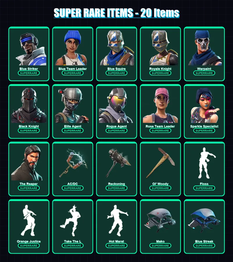 [PS4/PS5/PC] | Blue Striker | Blue Team Leader | Blue Squire | Royale Knight | Warpaint | 77 skin | 46 pickaxe | 80 emote | 67 glider | Lv971