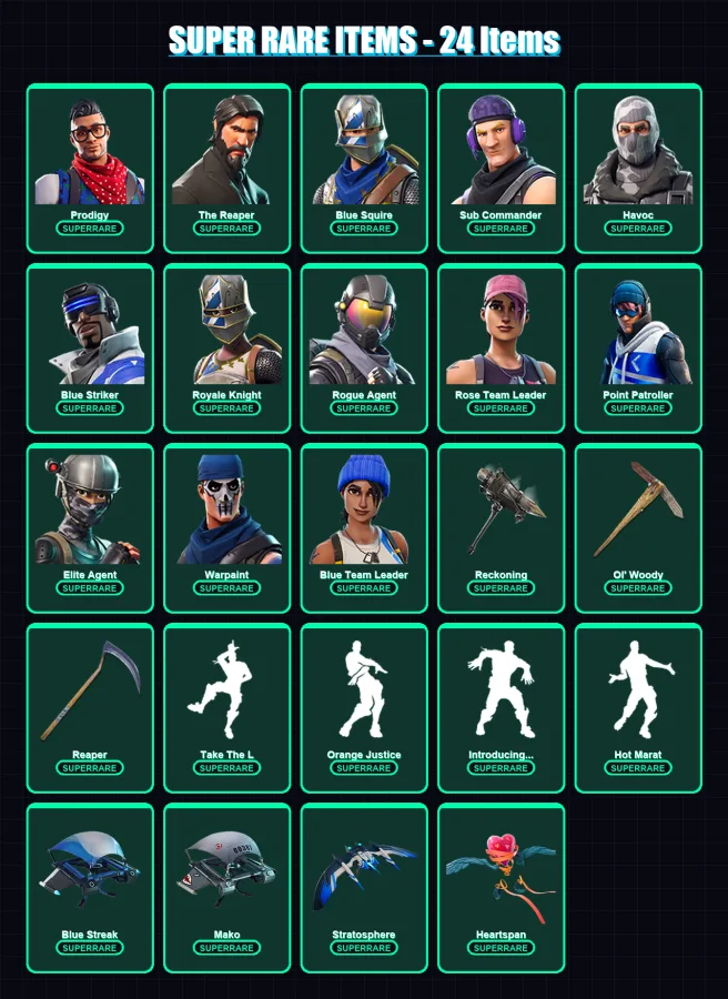 [PS4/PS5/XBOX/PC] | Prodigy | The Reaper | Blue Squire | Sub Commander | Havoc | 73 skin | 53 pickaxe | 71 emote | 72 glider | Lv963