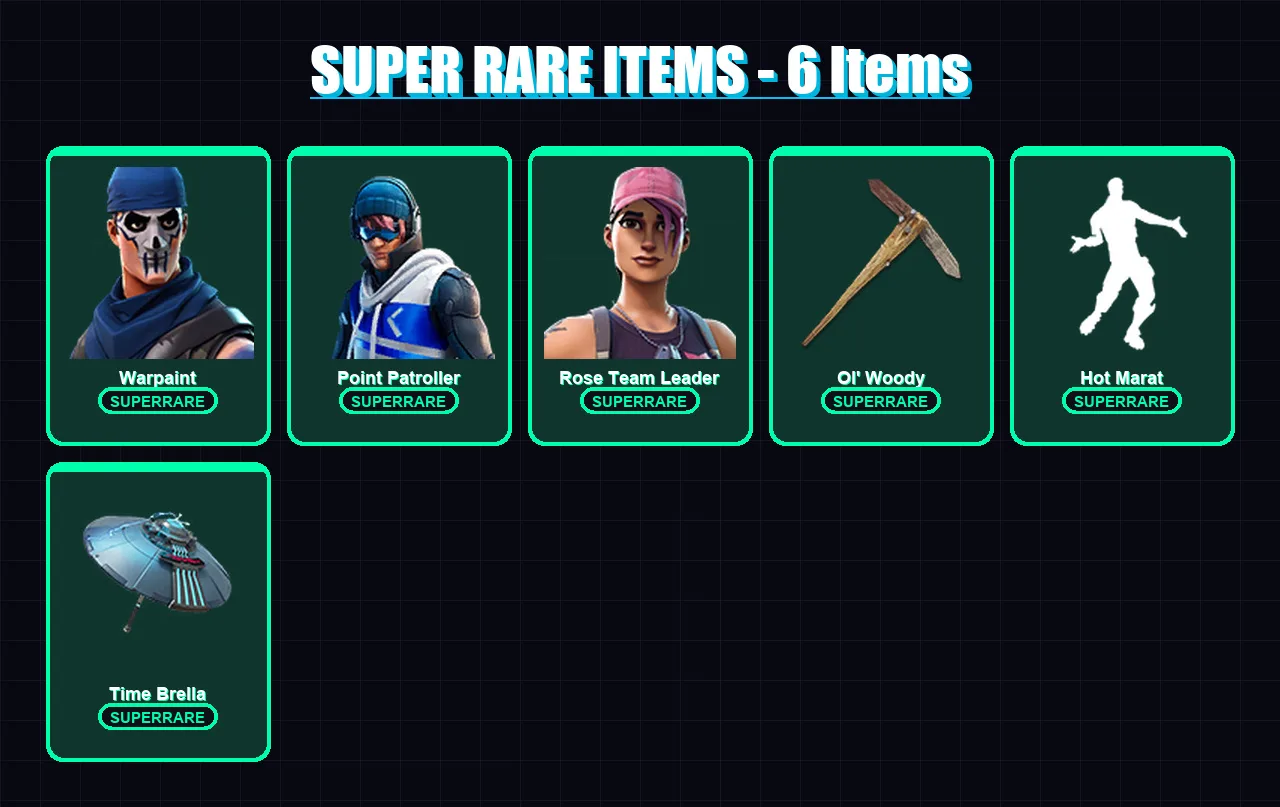 [PC/XBOX] | Warpaint | Point Patroller | Rose Team Leader | Hybrid | Blackheart | 89 skin | 110 pickaxe | 83 emote | 106 glider | Lv1726