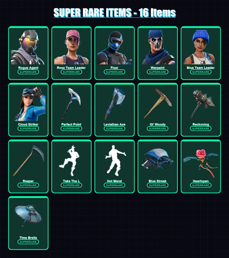 [PC/XBOX] | Rogue Agent | Rose Team Leader | Fixer | Warpaint | Blue Team Leader | 131 skin | 99 pickaxe | 118 emote | 102 glider | Lv1324