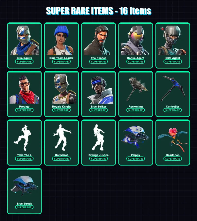 [PC/XBOX/PSN] | Blue Squire | Blue Team Leader | The Reaper | Rogue Agent | Elite Agent | 47 skin | 31 pickaxe | 48 emote | 41 glider | Lv560 — Fortnite account