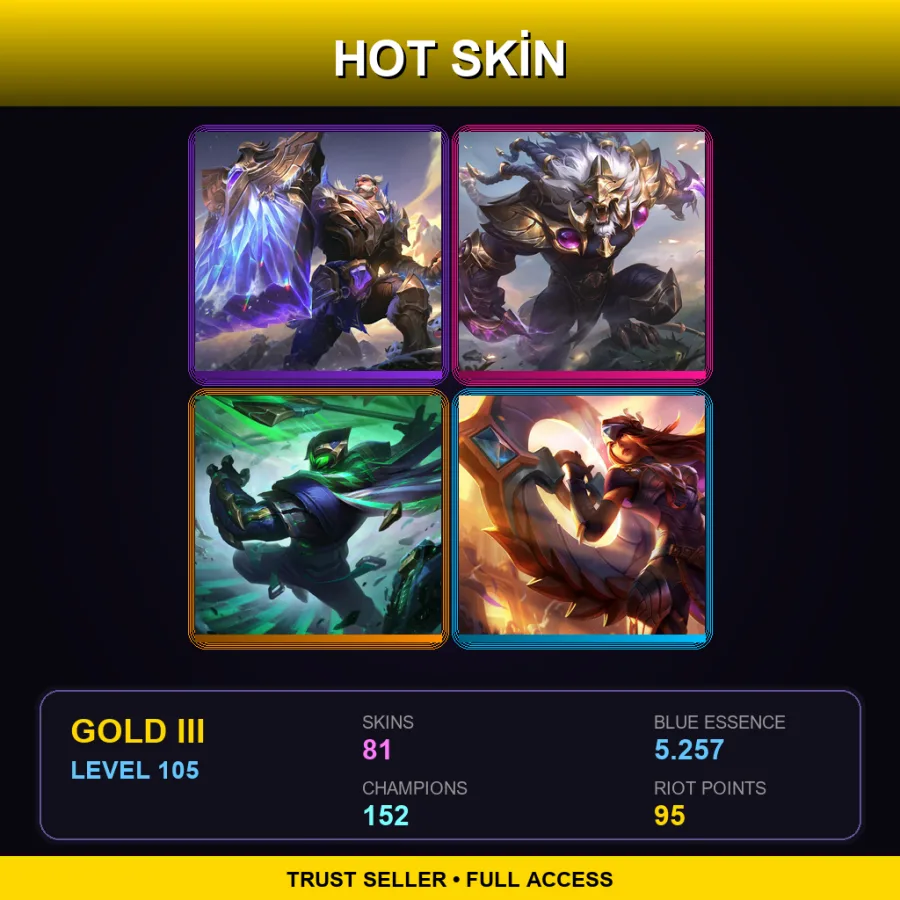 TR | Victorious Braum | Victorious Rengar | Conqueror Jax | Victorious Sivir | 81 Skin | 152 Champ | Gold III | Lv105