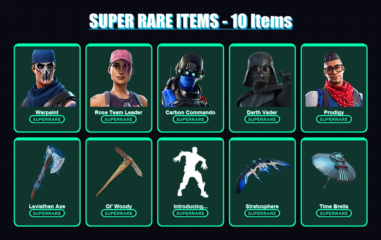 [PC] | Warpaint | Rose Team Leader | Carbon Commando | Darth Vader | Prodigy | 371 skin | 388 pickaxe | 297 emote | 282 glider | Lv3767
