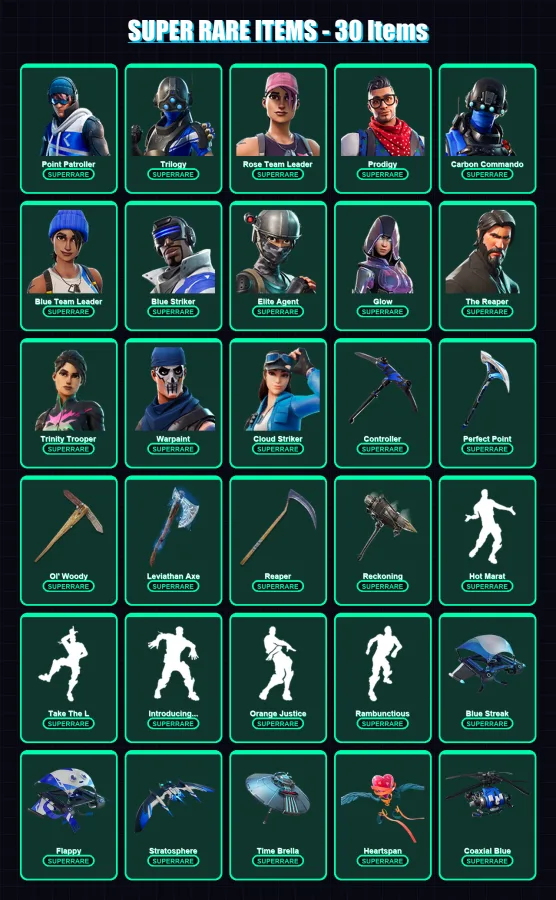 [PC/XBOX] | Point Patroller | Trilogy | Rose Team Leader | Prodigy | Carbon Commando | 253 skin | 246 pickaxe | 226 emote | 181 glider | Lv1983