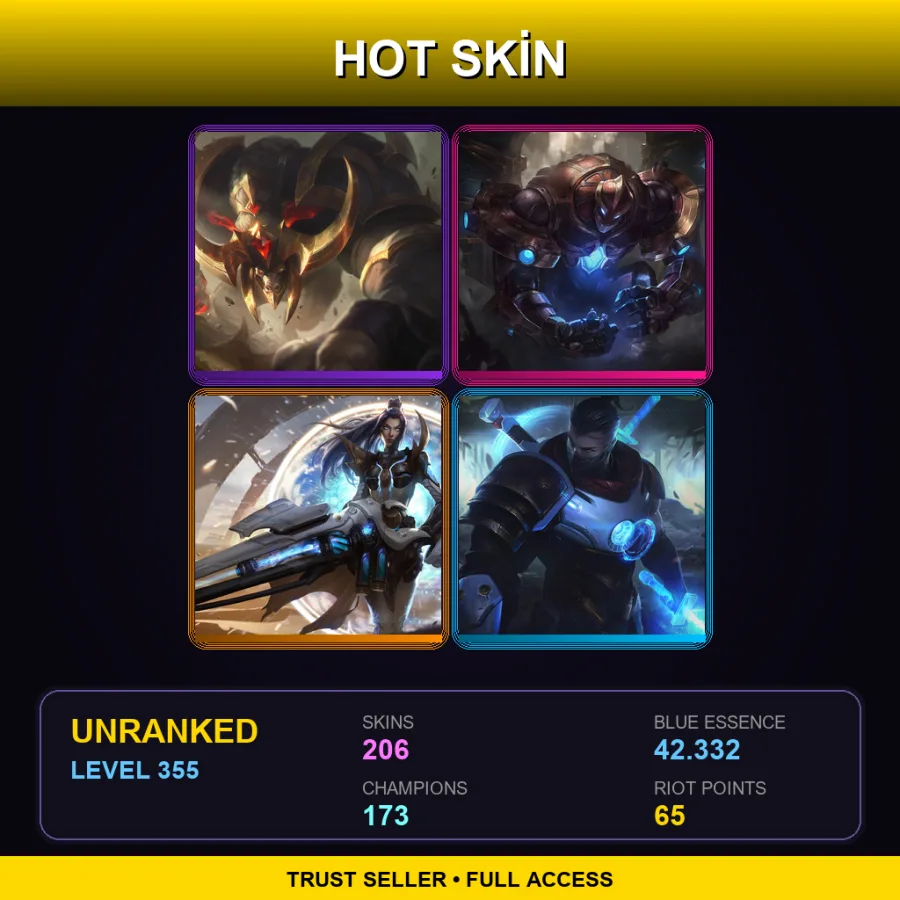 EUW | Lv355 | Unranked | 206 Skin | 173 Champ