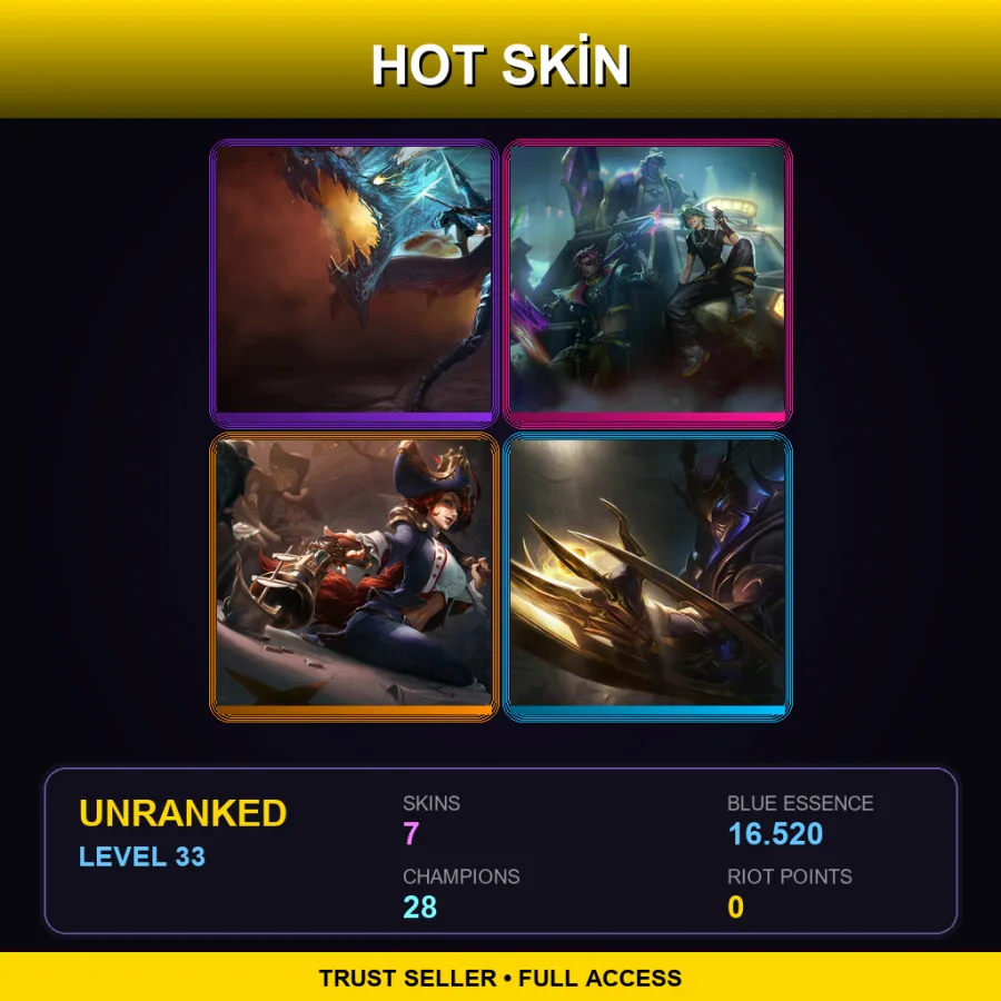EUW | Lv33 | Unranked | 7 Skin | 28 Champ — LoL account