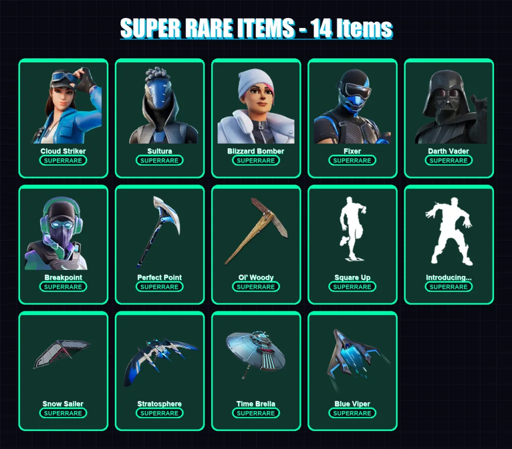 [PS4/PS5/XBOX/PC] | Cloud Striker | Sultura | Blizzard Bomber | Fixer | Darth Vader | 145 skin | 163 pickaxe | 103 emote | 136 glider | Lv2172