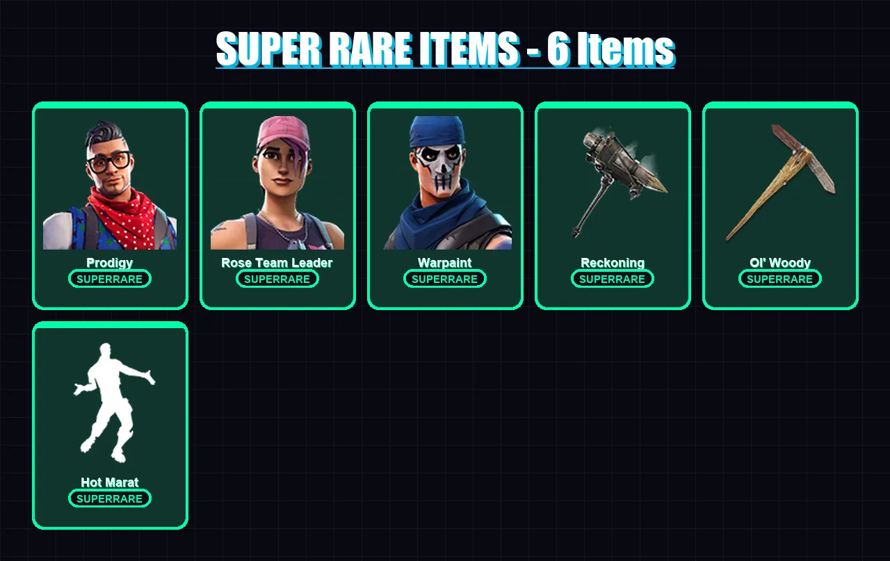 [PC/XBOX/PSN] | Prodigy | Rose Team Leader | Warpaint | Ark | Frozen Red Knight | 33 skin | 24 pickaxe | 43 emote | 22 glider | Lv174