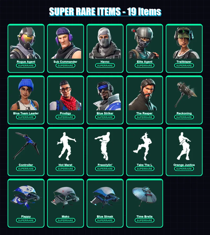 [PC/XBOX/PSN] | Rogue Agent | Sub Commander | Havoc | Elite Agent | Trailblazer | 198 skin | 187 pickaxe | 190 emote | 154 glider | Lv1868