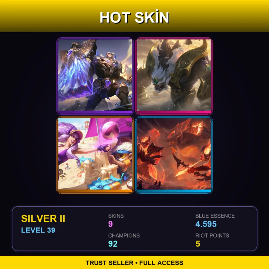 TR | Lv39 | Silver II | 9 Skin | 92 Champ — LoL account