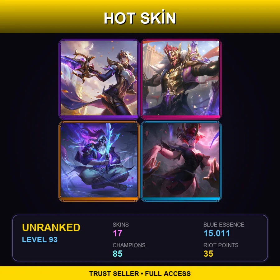 EUW | Lv93 | Unranked | 17 Skin | 85 Champ — LoL account