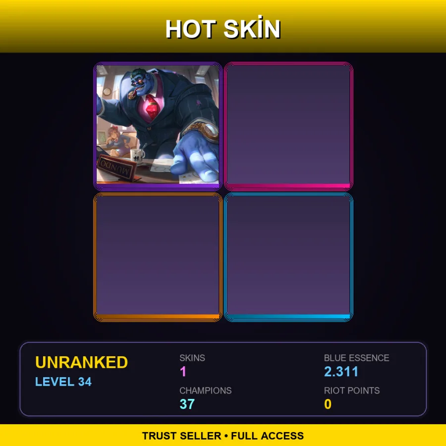 EUW | Lv34 | Unranked | 1 Skin | 37 Champ — LoL account