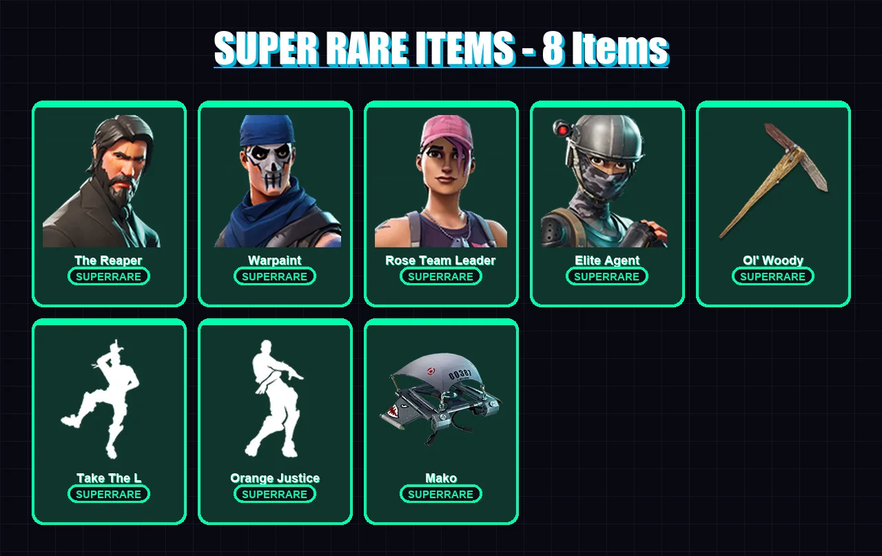 [PC/PSN] | The Reaper | Warpaint | Rose Team Leader | Elite Agent | Krampus | 49 skin | 44 pickaxe | 58 emote | 52 glider | Lv711