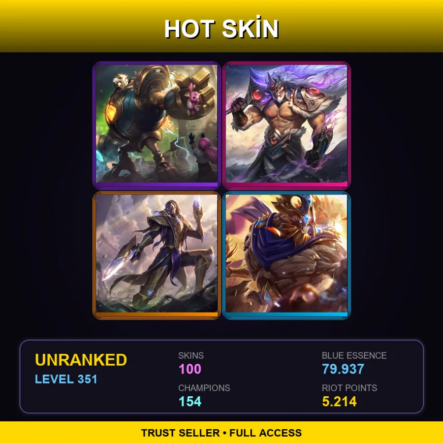 NA | Lv351 | Unranked | 100 Skin | 154 Champ