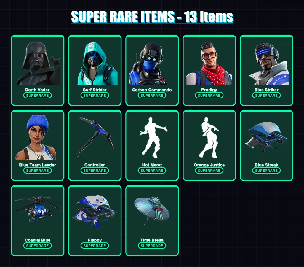 [PC] | Darth Vader | Surf Strider | Carbon Commando | Prodigy | Blue Striker | 137 skin | 145 pickaxe | 115 emote | 132 glider | Lv1882