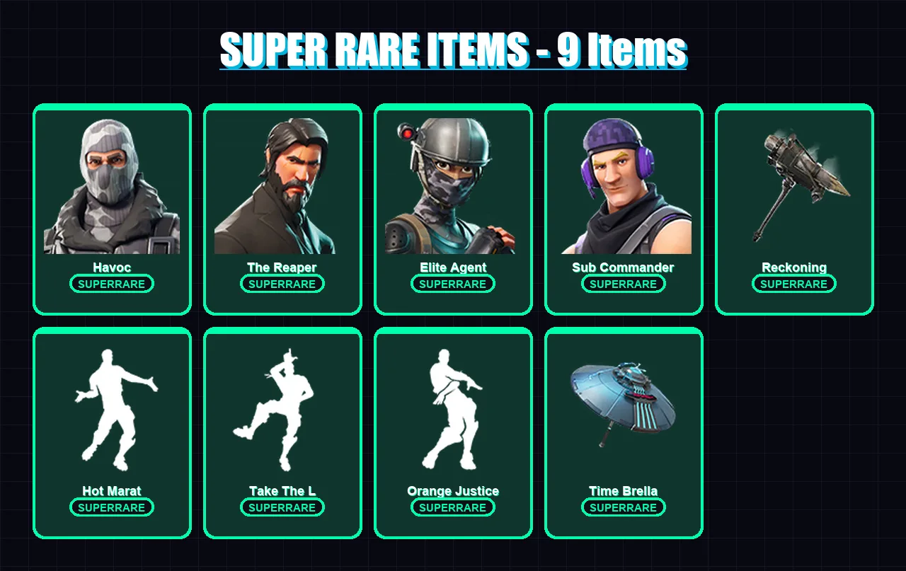[PC/XBOX/PSN] | Havoc | The Reaper | Elite Agent | Sub Commander | Valor | 72 skin | 106 pickaxe | 87 emote | 101 glider | Lv2199
