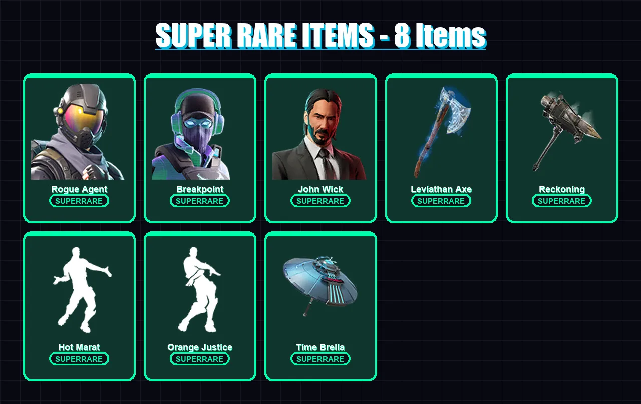 [PS4/PS5/PC] | Rogue Agent | Breakpoint | John Wick | Menace | Mandalorian | 163 skin | 151 pickaxe | 70 emote | 93 glider | Lv1240