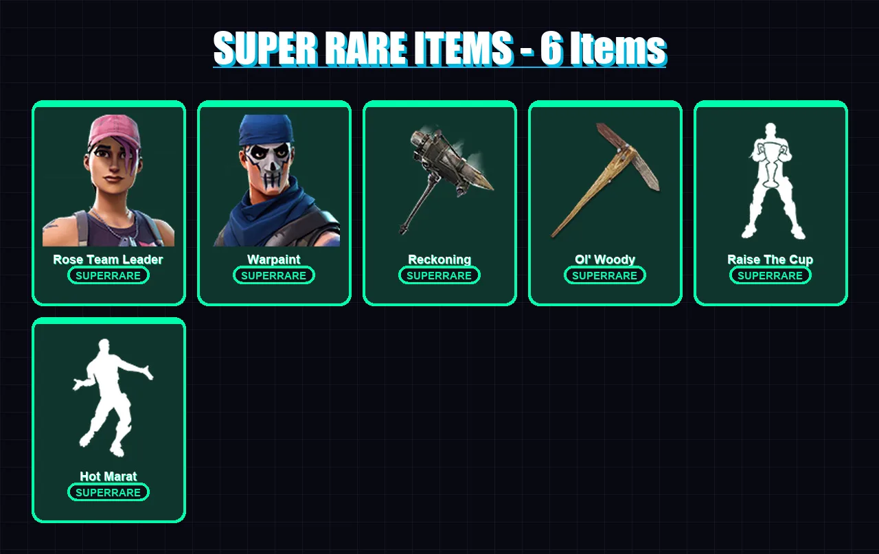 [PC/XBOX] | Rose Team Leader | Warpaint | Mandalorian | Hybrid | Calamity | 37 skin | 60 pickaxe | 85 emote | 67 glider | Lv918