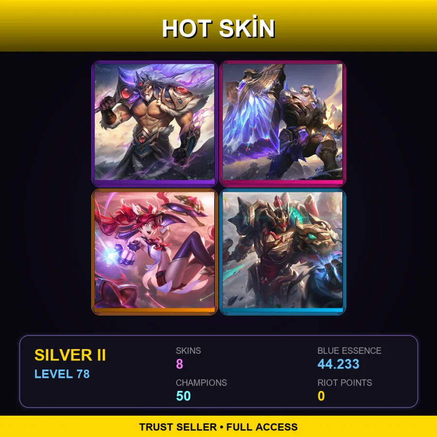 EUNE | Lv78 | Silver II | 8 Skin | 50 Champ — LoL account