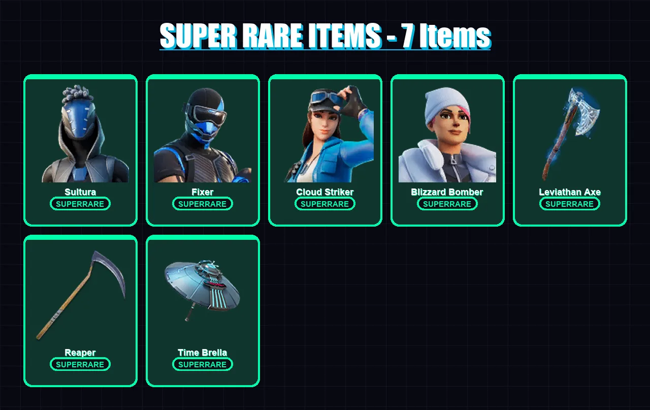 [PS4/PS5/XBOX/PC] | Sultura | Fixer | Cloud Striker | Blizzard Bomber | Kado Thorne | 175 skin | 179 pickaxe | 119 emote | 110 glider | Lv1841