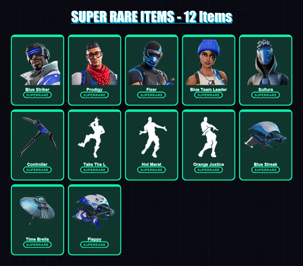 [PS4/PS5/XBOX/PC] | Blue Striker | Prodigy | Fixer | Blue Team Leader | Sultura | 42 skin | 60 pickaxe | 68 emote | 54 glider | Lv850