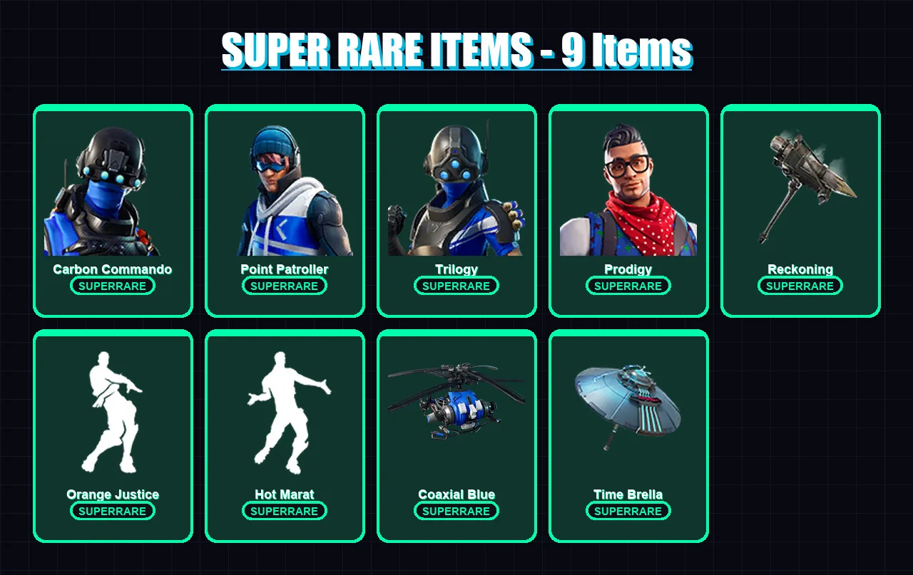 [PC/XBOX] | Carbon Commando | Point Patroller | Trilogy | Prodigy | The Prisoner | 57 skin | 47 pickaxe | 61 emote | 53 glider | Lv716